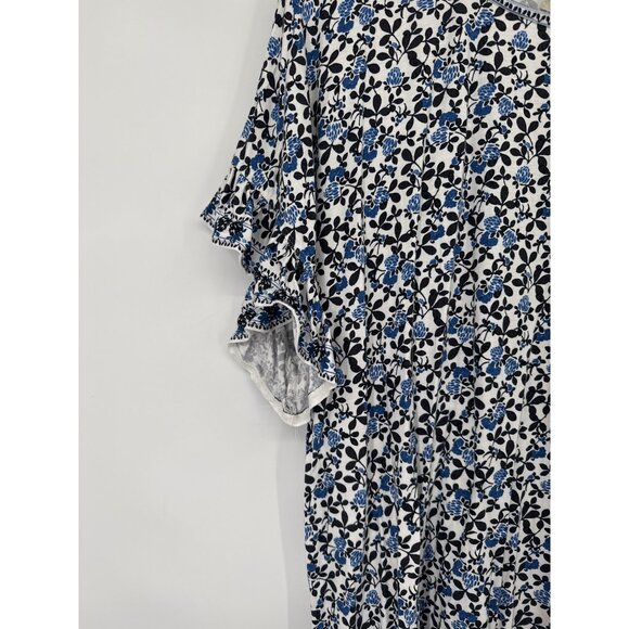 Max Studio Womens Ruffled Sleeve Floral Print Top size 3X plus Blue knit new $68 - Picture 2 of 6